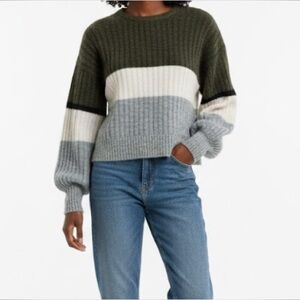 ICHI Amara Alpaca-Blend Rib Knit Sweater – Size Medium, Striped, Scandi, NWOT